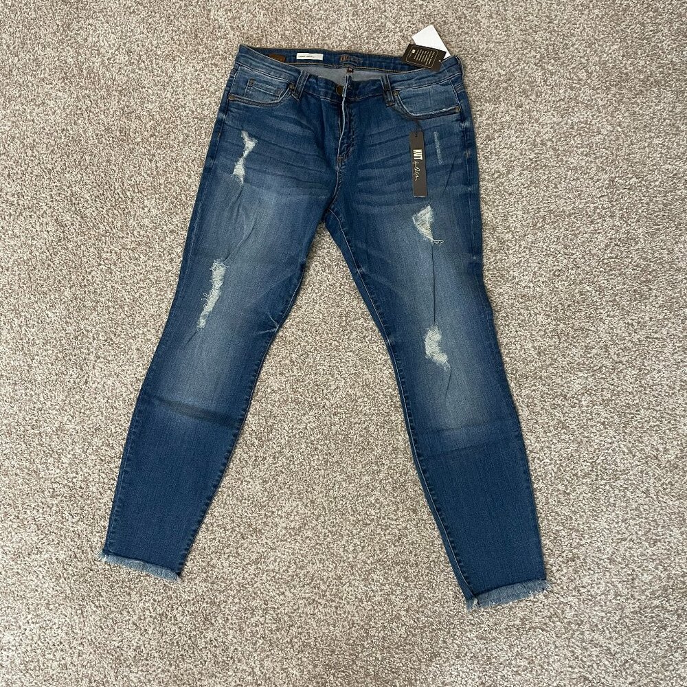 KUT from the Kloth, Connie, High Rise Skinny Leg Destructed Hem Jeans, Size 14
